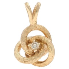 Yellow Gold Diamond Love Knot Solitaire Pendant - 14k Single Cut Triple Circle