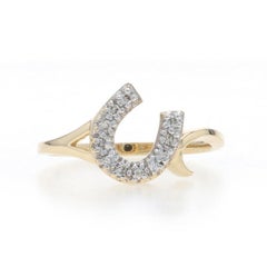 Yellow Gold Diamond Lucky Horseshoe Bypass Ring - 10k Round .10ctw Equestrian