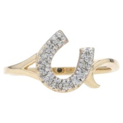 Yellow Gold Diamond Lucky Horseshoe Bypass Ring - 10k Round .10ctw Equestrian