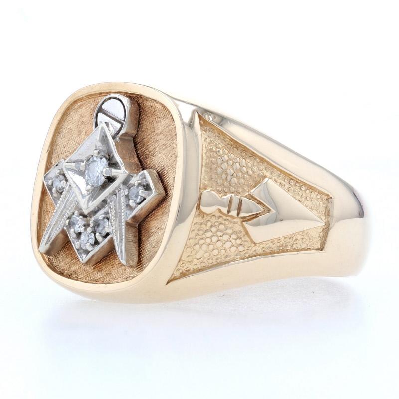 Uncut Yellow Gold Diamond Masonic Blue Lodge Ring 10k Square Compass Plumb Line.10ctw