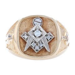 Yellow Gold Diamond Masonic Blue Lodge Ring 10k Square Compass Plumb Line.10ctw