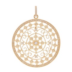 Yellow Gold Diamond Medallion Pendant - 14k Round 1.00ctw Milgrain Circle