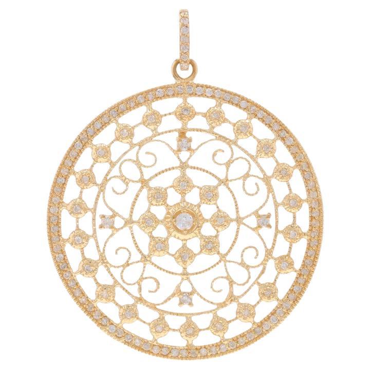 Yellow Gold Diamond Medallion Pendant - 14k Round 1.00ctw Milgrain Circle