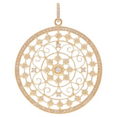 Yellow Gold Diamond Medallion Pendant - 14k Round 1.00ctw Milgrain Circle