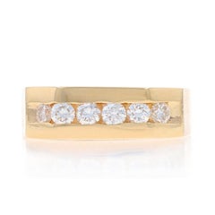 Yellow Gold Diamond Men's Angled Wedding Band - 14k Round .72ctw Channel Set