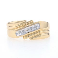 Yellow Gold Diamond Men's Band - 10k Single Cut Five-Stone Bypass Wedding Ring