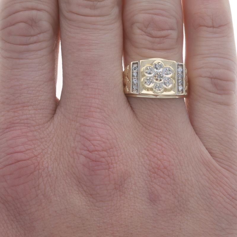 Round Cut Yellow Gold Diamond Men's Cluster Ring - 10k Round .25ctw Floral Nugget