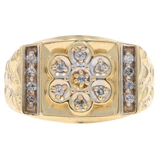 Yellow Gold Diamond Men's Cluster Ring - 10k Round .25ctw Floral Nugget