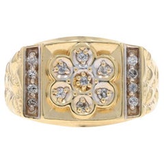 Yellow Gold Diamond Men's Cluster Ring - 10k Round .25ctw Floral Nugget