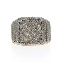 Yellow Gold Diamond Men's Ring 10k Baguette & Single 2.00ctw Geometric Cluster