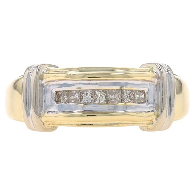 Yellow Gold Diamond Men's Ring - 10k Princess .35ctw Seven-Stone Wedding Band For Sale