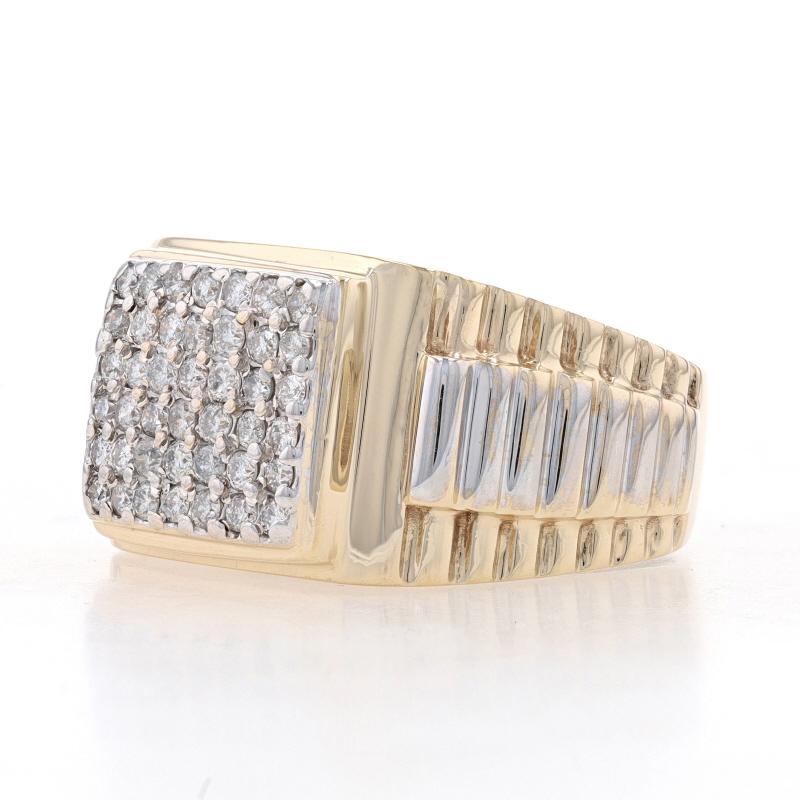 Round Cut Yellow Gold Diamond Men's Ring - 10k Round Brilliant 1.00ctw Cluster For Sale