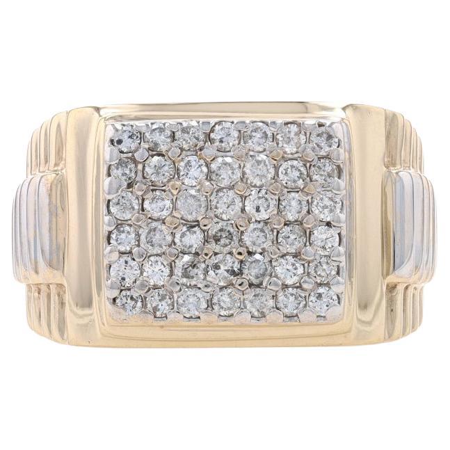 Yellow Gold Diamond Men's Ring - 10k Round Brilliant 1.00ctw Cluster For Sale