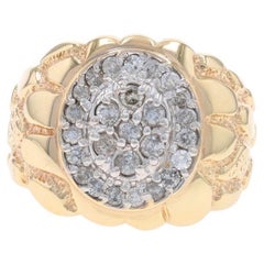 Yellow Gold Diamond Men's Ring - 10k Round Brilliant 1.00ctw Nugget Cluster