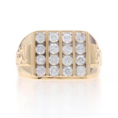 Yellow Gold Diamond Men's Ring - 10k Round Brilliant 1.44ctw Nugget