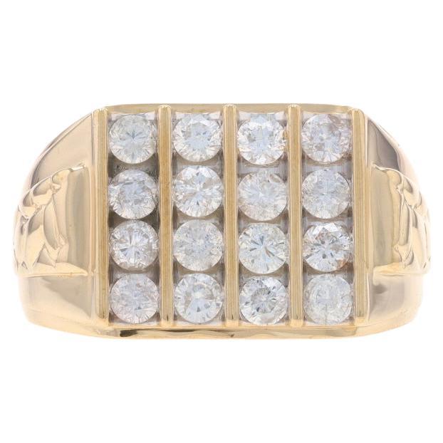 Yellow Gold Diamond Men's Ring - 10k Round Brilliant 1.44ctw Nugget For Sale