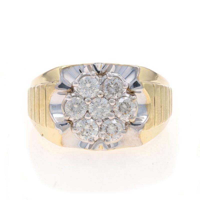 Größe: 13
Gebühr für Größenanpassung: 2 Größen hoch für $50 oder 1 Größe runter für $30

Metall Inhalt: 10k Gelbgold & 10k Weißgold

Informationen zu Stein

Natürliche Diamanten
Karat(e): 1.54ctw
Schliff: Runder Brillant
Farbe: I - J
Klarheit: I1 -