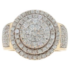 Yellow Gold Diamond Men's Ring - 10k Round Brilliant 2.00ctw Cluster Halo SZ 10