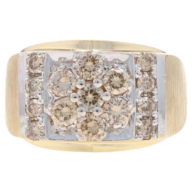 Yellow Gold Diamond Men's Ring - 10k Round Brilliant 2.20ctw Cluster For Sale