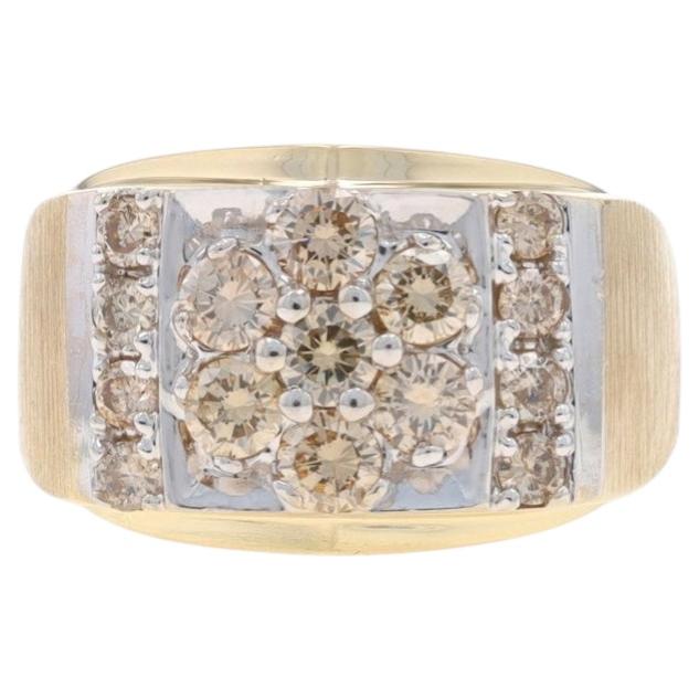 Yellow Gold Diamond Men's Ring - 10k Round Brilliant 2.20ctw Cluster