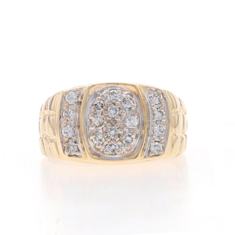 Größe: 10
Gebühr für Größenanpassung: 2 Größen hoch für $35 oder 1 Größe runter für $35

Metall Inhalt: 10k Gelbgold & 10k Weißgold

Informationen zu Stein

Natürliche Diamanten
Karat(e): .32ctw
Schliff: Runder Brillant
Farbe: F - G
Klarheit: SI2 -