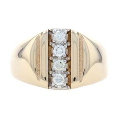 Yellow Gold Diamond Men
s Ring, 10k Round Brilliant Cut .32ctw Vertical Stripe