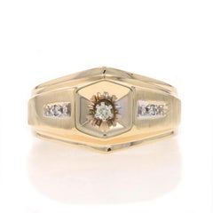 Yellow Gold Diamond Men's Ring - 10k Round Brilliant