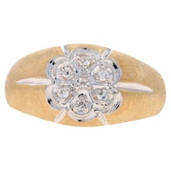 Yellow Gold Diamond Men's Ring - 10k Single Cut .10ctw Floral Cluster
