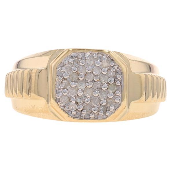 Yellow Gold Diamond Men's Ring - 10k Single Cut .33ctw Cluster For Sale