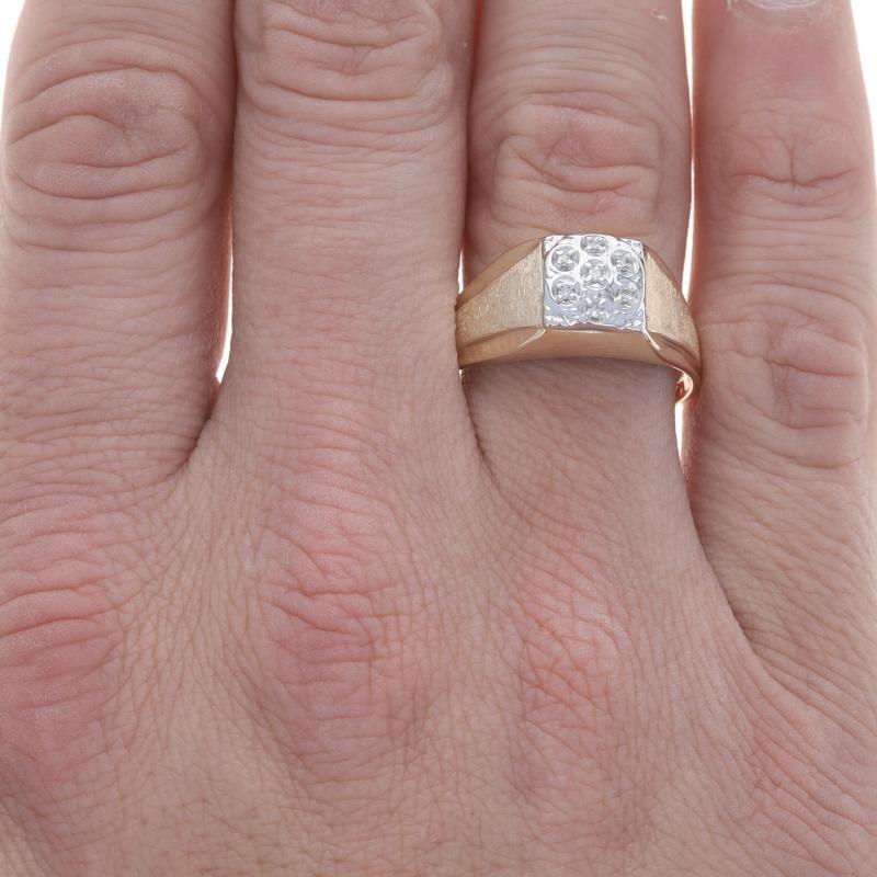 Yellow Gold Diamond Men's Ring - 10k Single Cut Cluster Brushed In Excellent Condition For Sale In Greensboro, NC