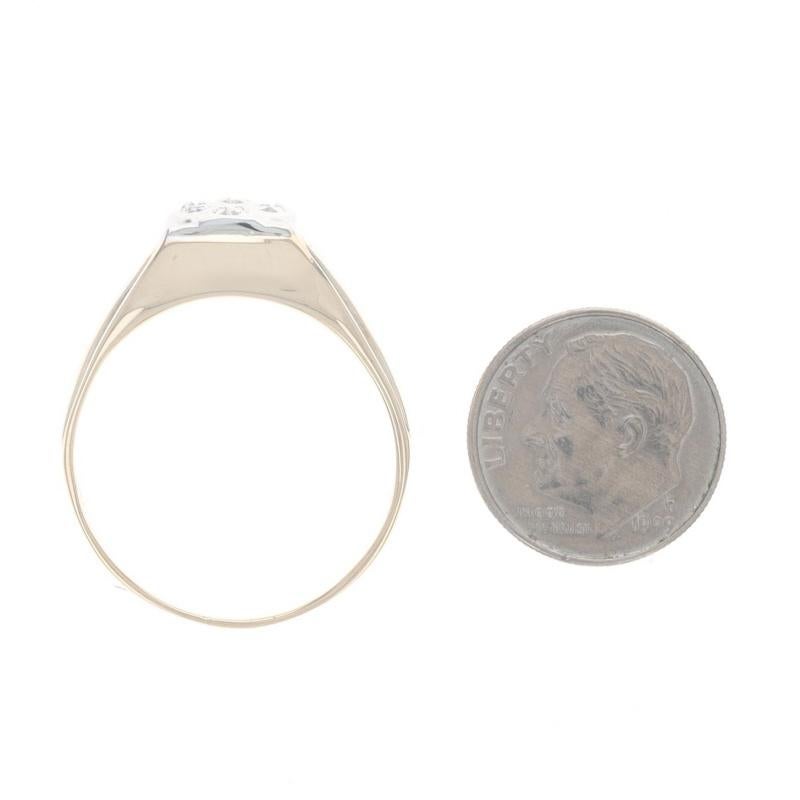 Yellow Gold Diamond Men's Ring - 10k Single Cut Cluster Brushed For Sale 3