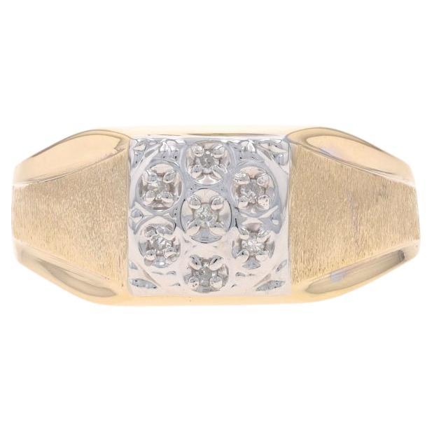 Yellow Gold Diamond Men's Ring - 10k Single Cut Cluster Brushed