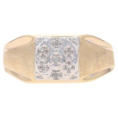 Yellow Gold Diamond Men's Ring - 10k Single Cut Cluster Brushed