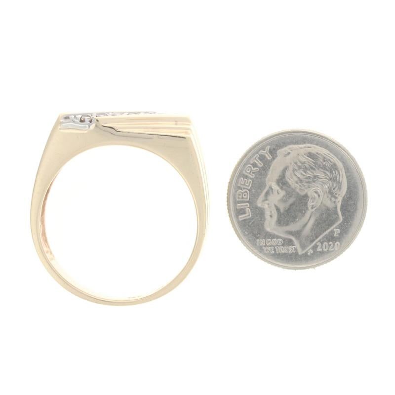 Yellow Gold Diamond Men's Ring - 10k Single Cut Geometric Fan For Sale 2