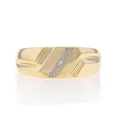 Yellow Gold Diamond Men's Ring - 10k Single Cut Stripe