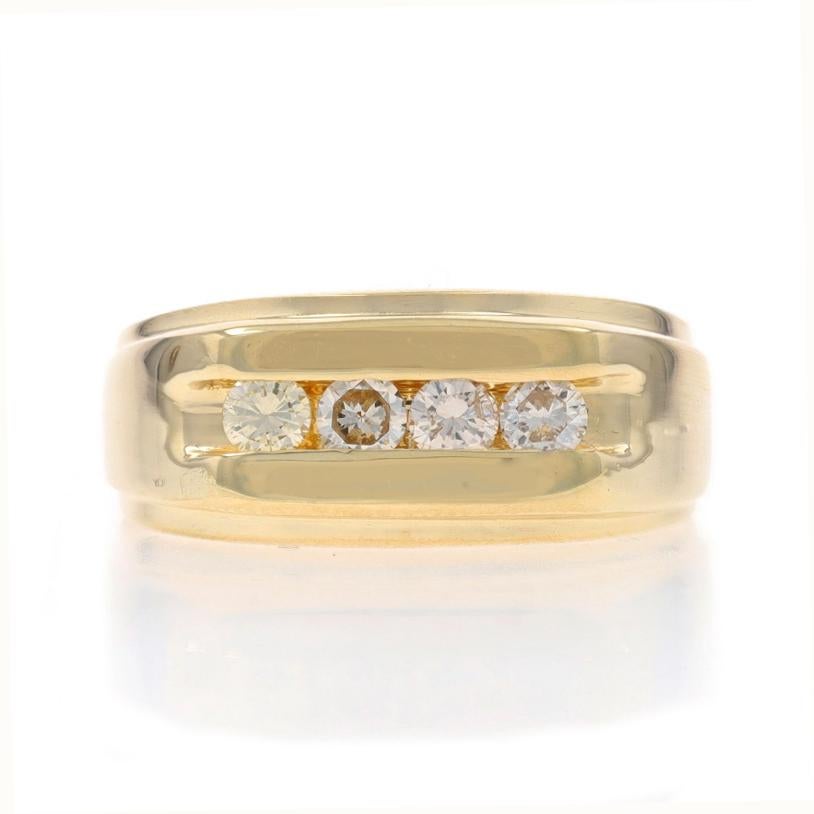 Taille : 9 1/2
Frais de taille : Up&Up pour 70 $ ou Down pour 50 $.

Contenu du métal : Or jaune 14k

Informations sur les pierres

Diamants naturels
Carat(s) : .60ctw
Coupe : Brillant rond
Couleur : Jaune clair
Clarté : SI1 - SI2

Total des carats