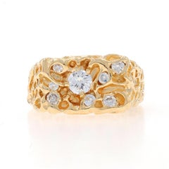 Yellow Gold Diamond Men's Ring - 14k Round .88ctw Nugget Cluster