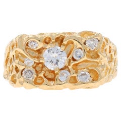 Yellow Gold Diamond Men's Ring - 14k Round .88ctw Nugget Cluster