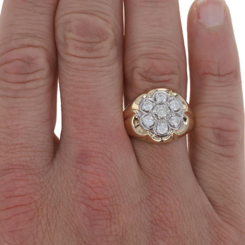 Taglio rotondo Anello da uomo con diamante in oro giallo - 14k Brilliante rotondo 1,10ctw in vendita