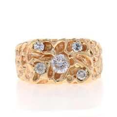 Yellow Gold Diamond Men's Ring - 14k Round Brilliant 1.10ctw Nugget Cluster