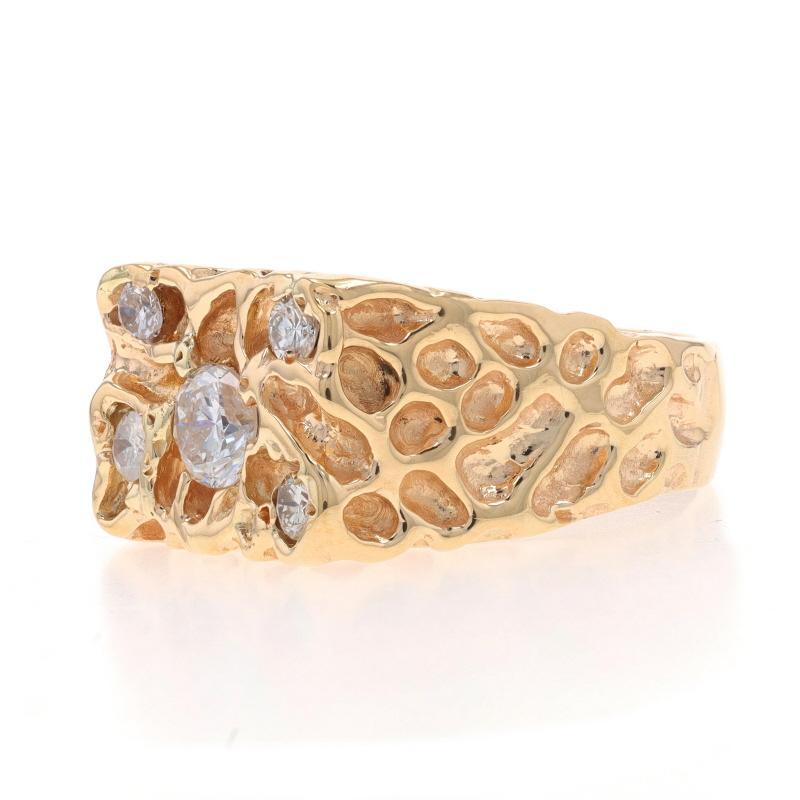 Yellow Gold Diamond Men's Ring - 14k Round Brilliant 1.10ctw Nugget Cluster In Excellent Condition For Sale In Greensboro, NC