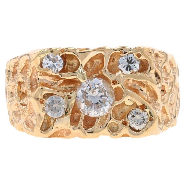 Yellow Gold Diamond Men's Ring - 14k Round Brilliant 1.10ctw Nugget Cluster