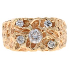 Yellow Gold Diamond Men's Ring - 14k Round Brilliant 1.10ctw Nugget Cluster