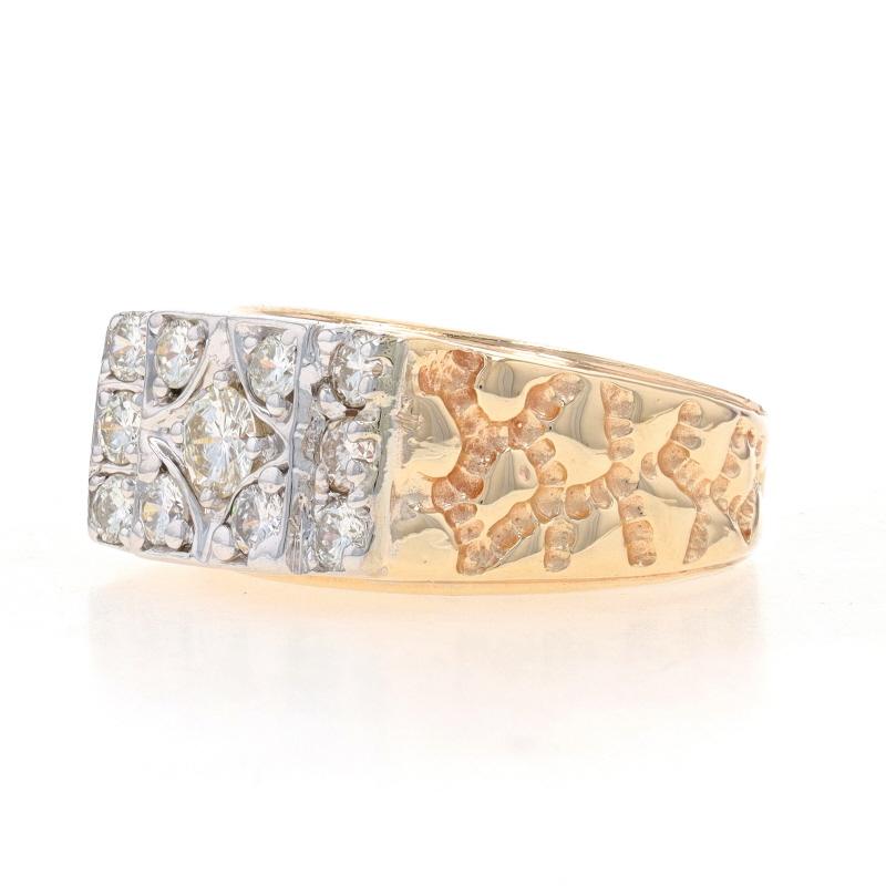 Round Cut Yellow Gold Diamond Men's Ring - 14k Round Brilliant 1.25ctw Cluster Nugget For Sale