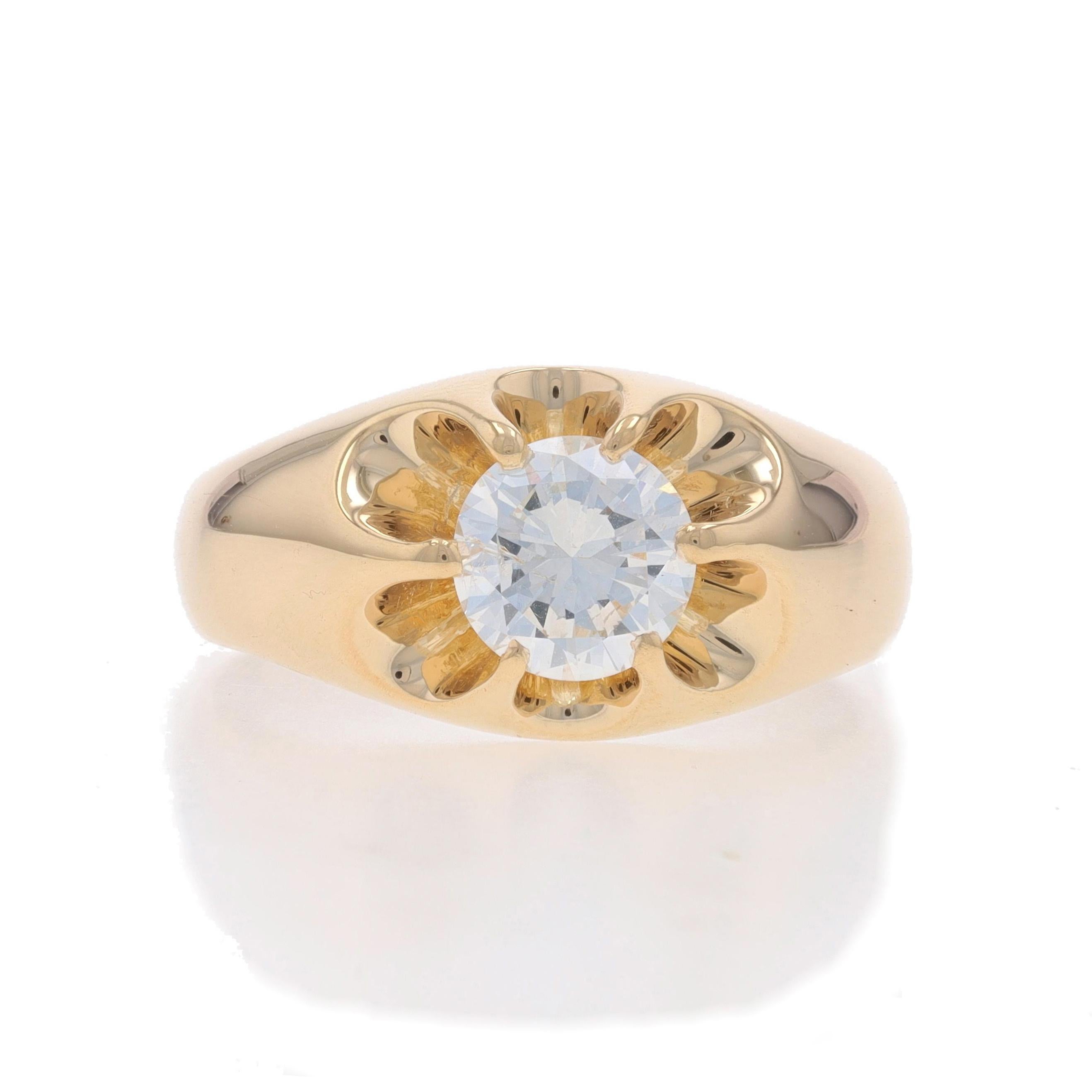 Size: 10 1/2
Sizing Fee: Up 3 sizes for $50 or Down 1 1/2 sizes for $40

Metal Content: 14k Yellow Gold

Stone Information

Natural Diamond
Carat(s): 1.50ct
Cut: Round Brilliant
Color: G
Clarity: I1

Total Carats: 1.50ct

Style: Solitaire
Features: