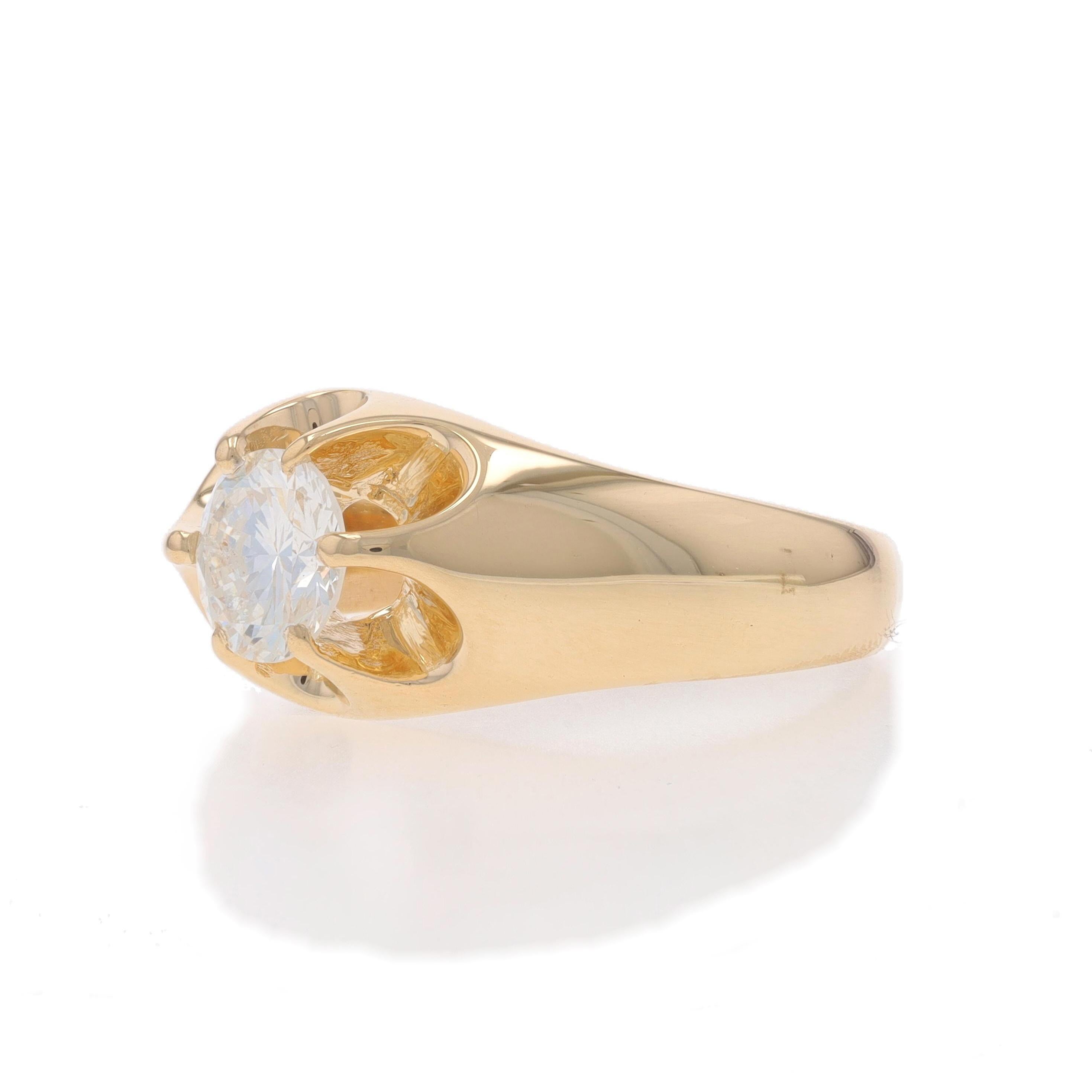 Yellow Gold Diamond Men's Ring - 14k Round Brilliant 1.50ct Buttercup Solitaire In Excellent Condition For Sale In Greensboro, NC