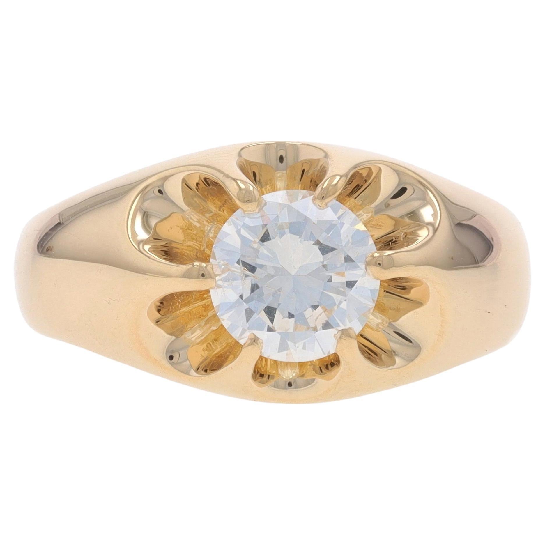 Yellow Gold Diamond Men's Ring - 14k Round Brilliant 1.50ct Buttercup Solitaire For Sale