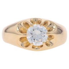 Yellow Gold Diamond Men's Ring - 14k Round Brilliant 1.50ct Buttercup Solitaire