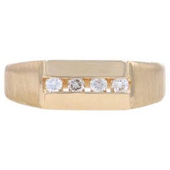 Anello da uomo con diamante in oro giallo - Fascia nuziale spazzolata con diamante rotondo da 0,20 ct. 14k