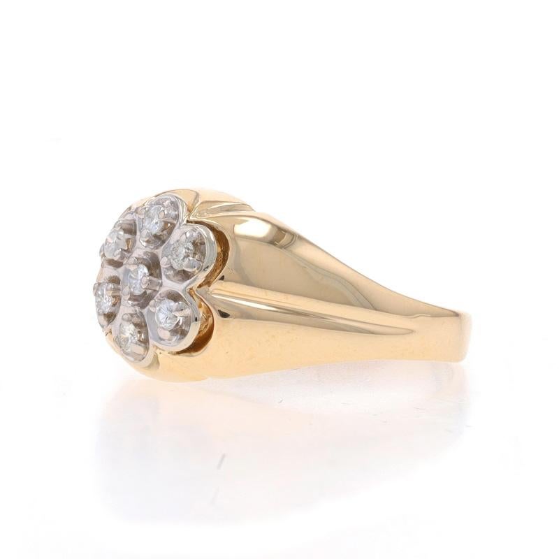 Round Cut Yellow Gold Diamond Men's Ring - 14k Round Brilliant .25ctw Floral Cluster For Sale